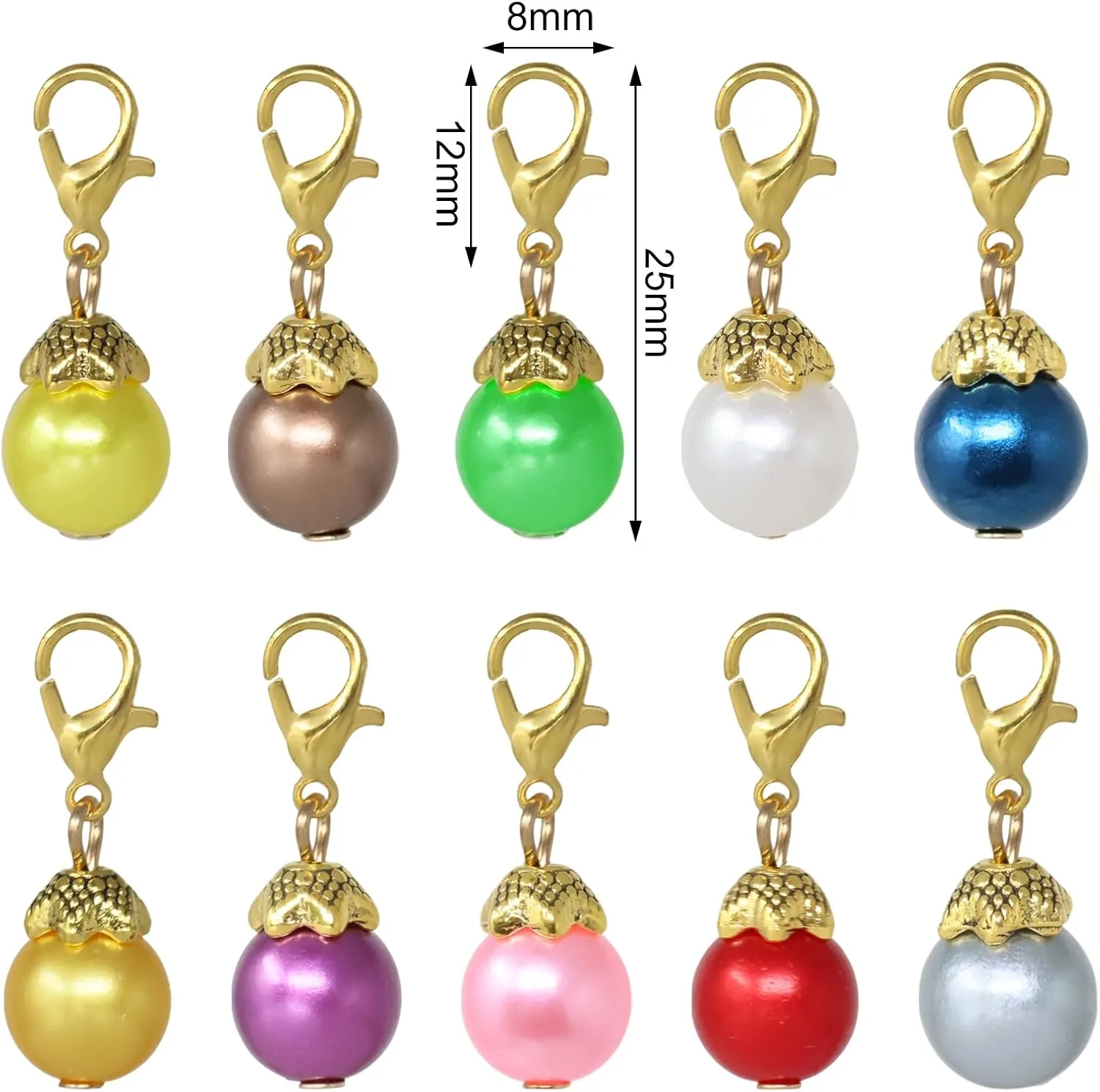 Blovess yueton 20pcs Colorful Pearl Dangle Charms Pendant with Lobster Clasp Jewelry Making Accessory Fit Floating Locket Charms Necklaces(Golden)