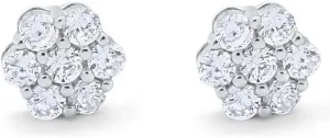 Blue Apple Co. 8mm Cluster Earrings 7-Stone Round Cubic Zirconia 925 Sterling Silver Screwback Flower Stud Earring