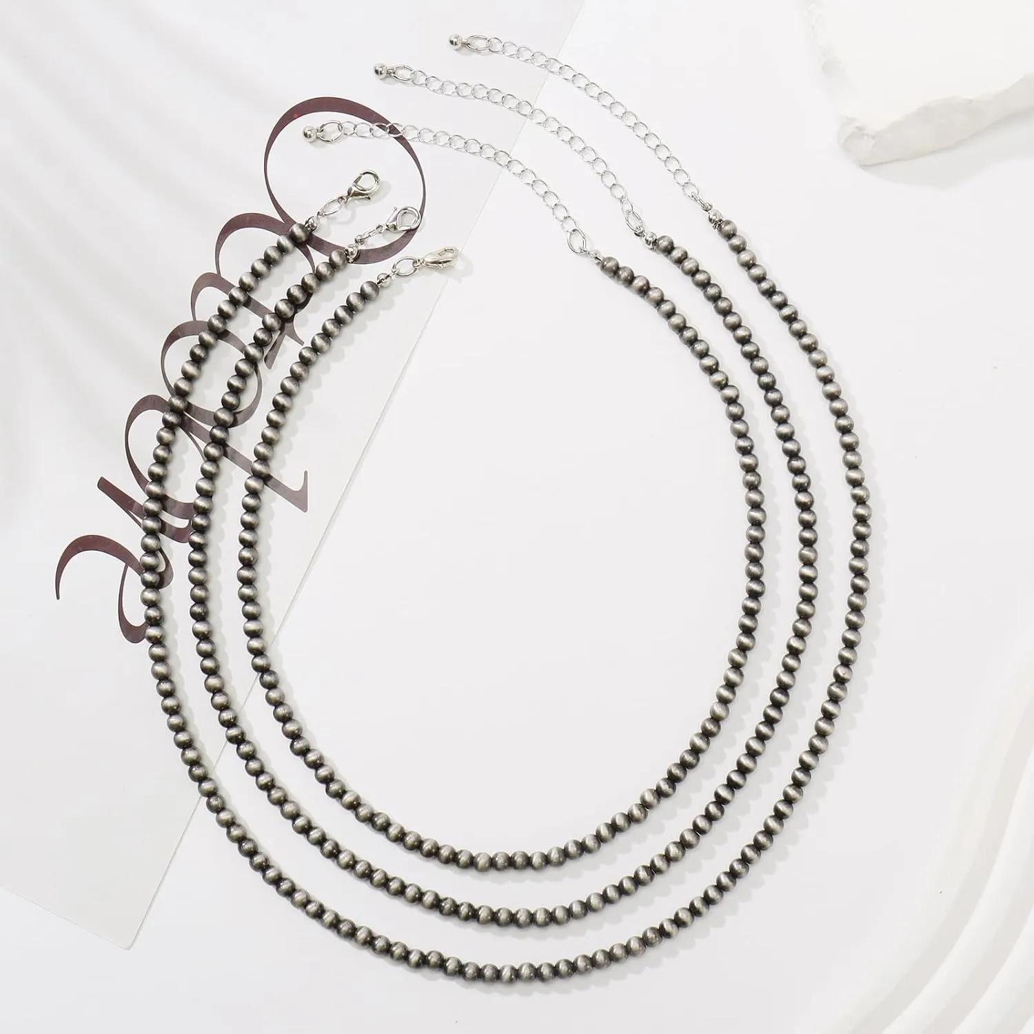 Bocar 3 pcs Navajo Pearl Beads Collar Necklace Set Turquoise Handmade Necklaces Jewelry for Women Gift (NK-10773)
