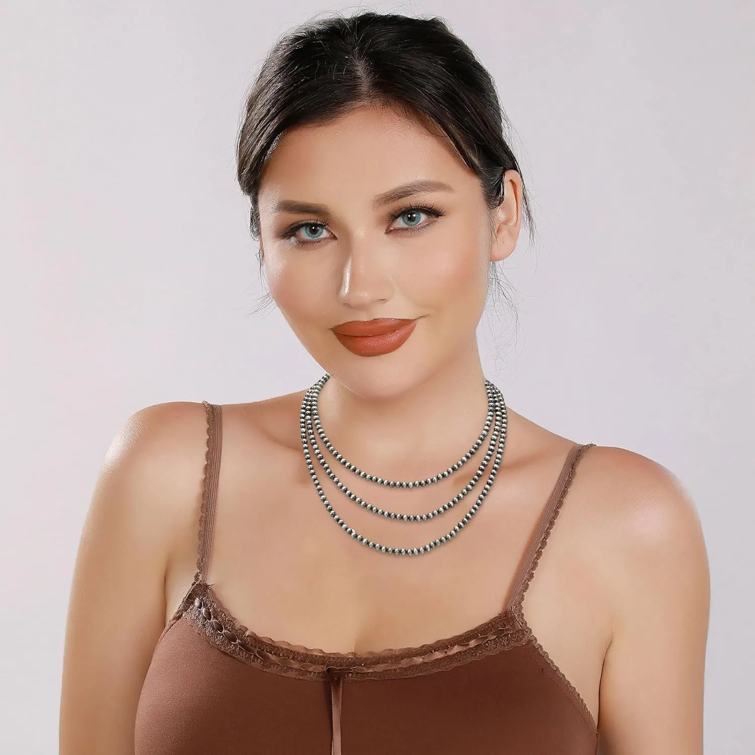 Bocar 3 pcs Navajo Pearl Beads Collar Necklace Set Turquoise Handmade Necklaces Jewelry for Women Gift (NK-10773)
