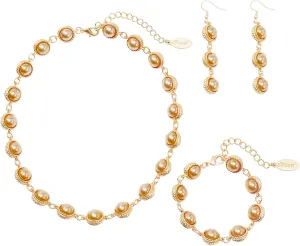 Bocar Classical Vintage Crystal Choker Necklace Earrings Bracelet Sparkly Colorful Resin Collar Necklaces Alloy Gold Chain Jewelry Set for Women Party Prom Wedding