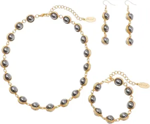 Bocar Classical Vintage Crystal Choker Necklace Earrings Bracelet Sparkly Colorful Resin Collar Necklaces Alloy Gold Chain Jewelry Set for Women Party Prom Wedding