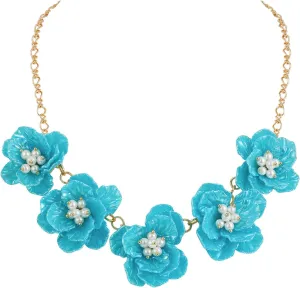 Bocar Statement Flower Collar Necklace Handmade Choker Necklaces Shiny Bib Women Costume Prom Jewelry