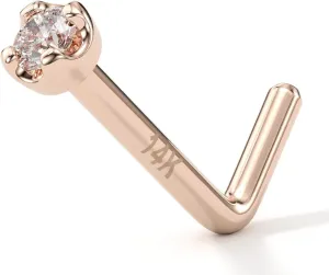 Body Candy 14k Solid Gold Nose Ring Studs - 2mm Lab Grown Diamond Created by MasterJeweler - L-Shape Nose Ring 18 Gauge 20 Gauge Real Gold Nose Ring Piercing Jewelry for Women, Men