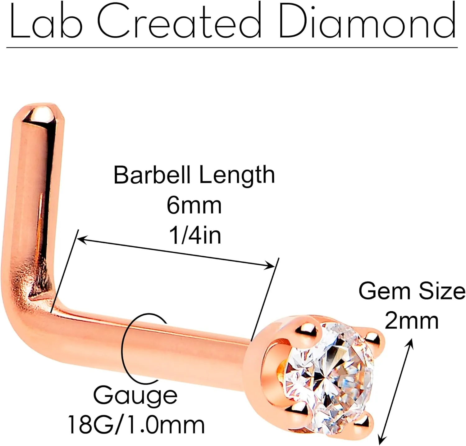 Body Candy 14k Solid Gold Nose Ring Studs - 2mm Lab Grown Diamond Created by MasterJeweler - L-Shape Nose Ring 18 Gauge 20 Gauge Real Gold Nose Ring Piercing Jewelry for Women, Men
