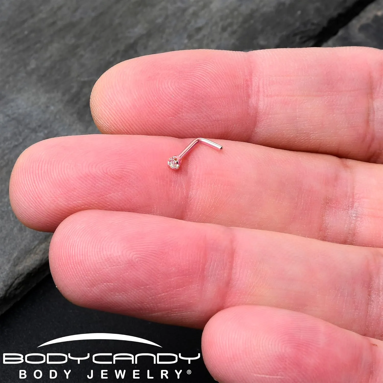Body Candy 14k Solid Gold Nose Ring Studs - 2mm Lab Grown Diamond Created by MasterJeweler - L-Shape Nose Ring 18 Gauge 20 Gauge Real Gold Nose Ring Piercing Jewelry for Women, Men
