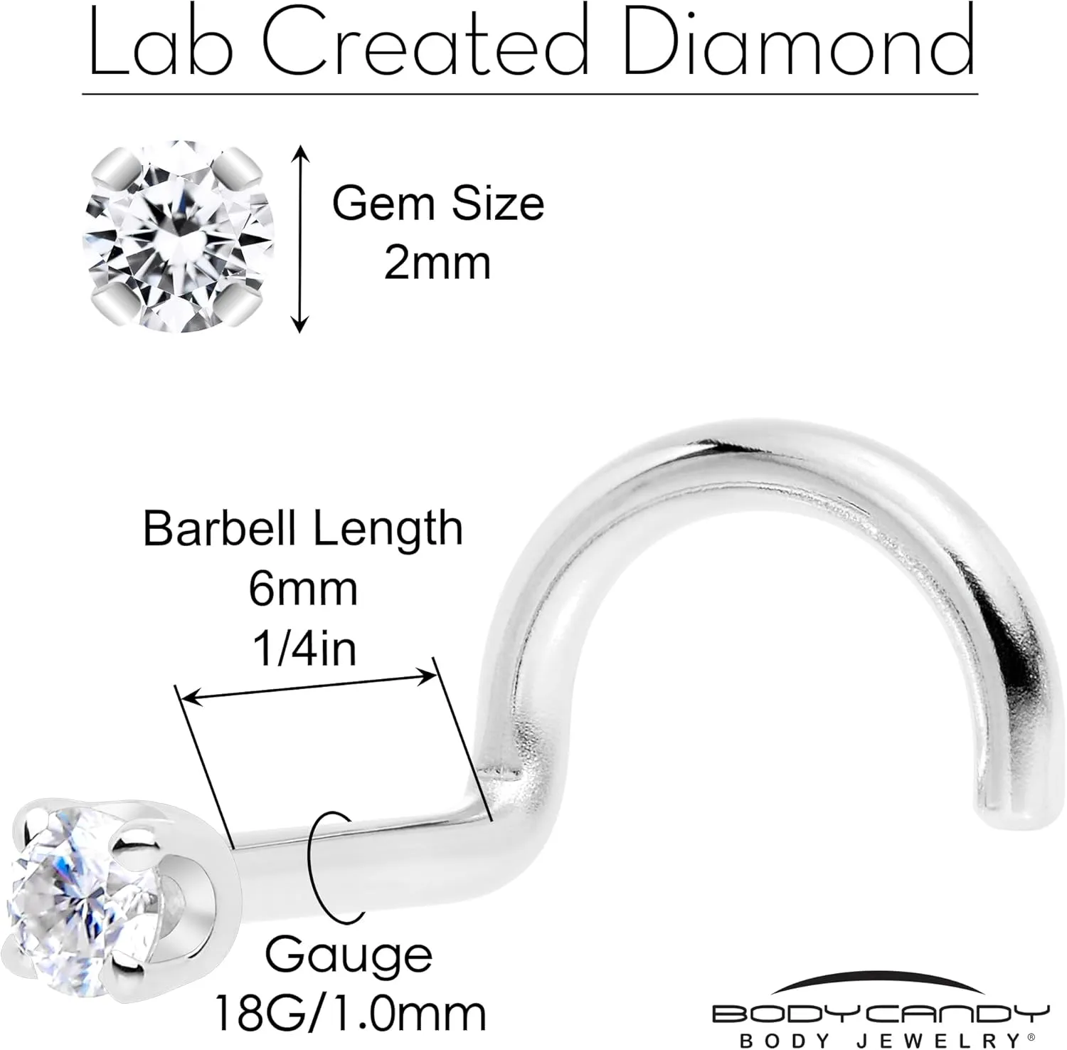 Body Candy 14k Solid Gold Nose Ring Studs - 2mm Lab Grown Diamond Created by MasterJeweler - Left Side Nose Ring 18 Gauge 20 Gauge Real Gold Nose Ring Piercing Jewelry for Women, Men