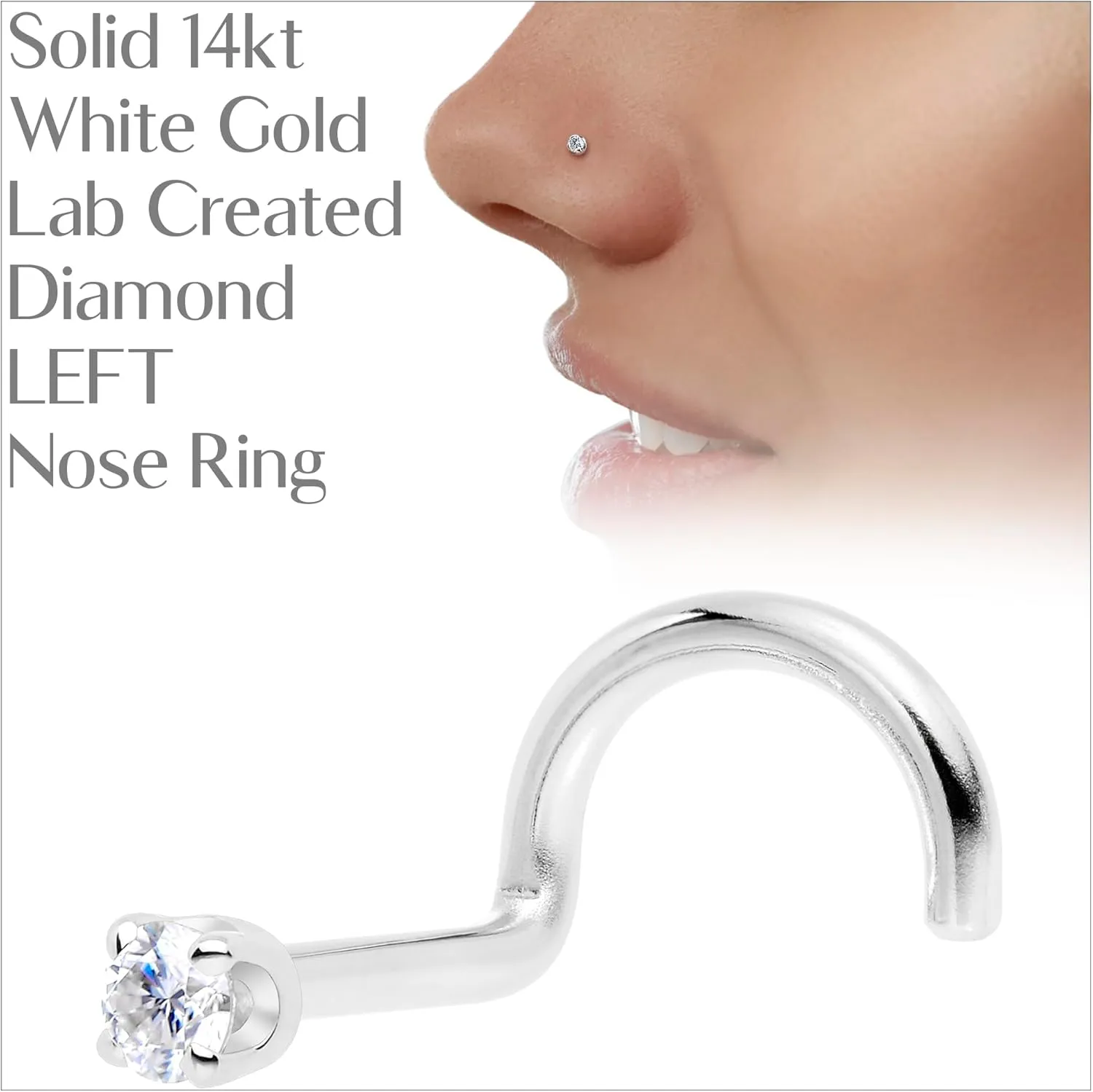 Body Candy 14k Solid Gold Nose Ring Studs - 2mm Lab Grown Diamond Created by MasterJeweler - Left Side Nose Ring 18 Gauge 20 Gauge Real Gold Nose Ring Piercing Jewelry for Women, Men