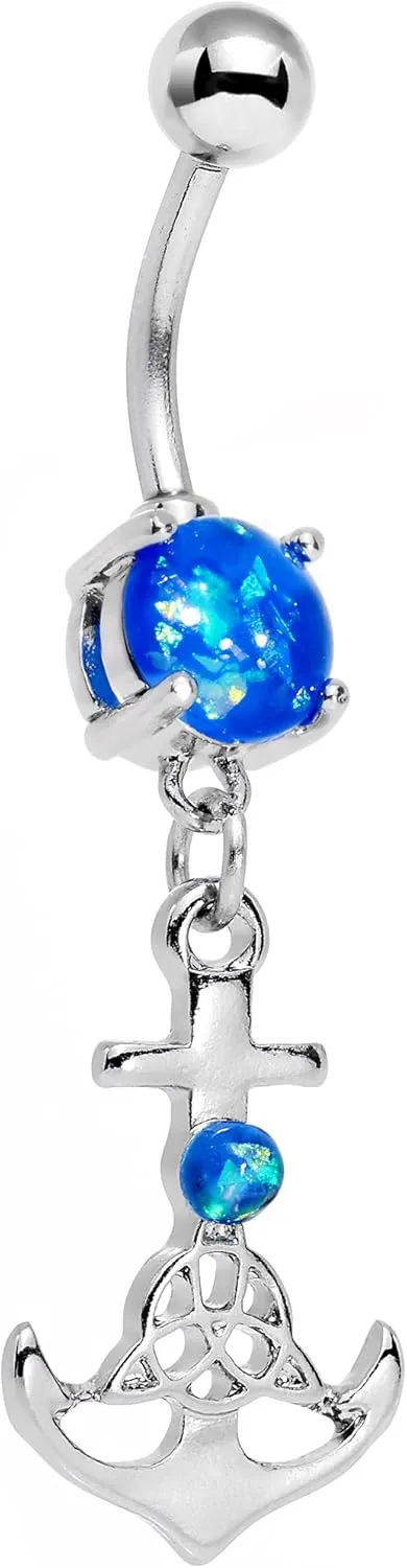 Body Candy Stainless Steel Iridescent Blue Accent Celtic Knot Anchor Dangle Belly Ring