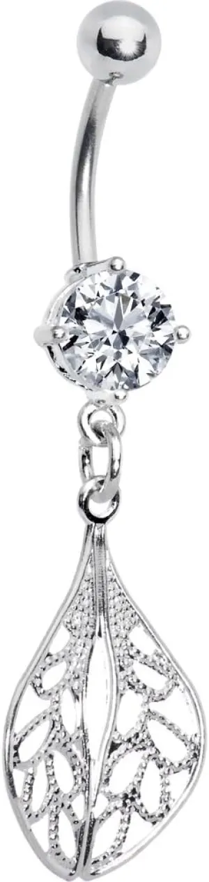 Body Candy Womens Clear Dramatic Drifting Leaf Belly Ring