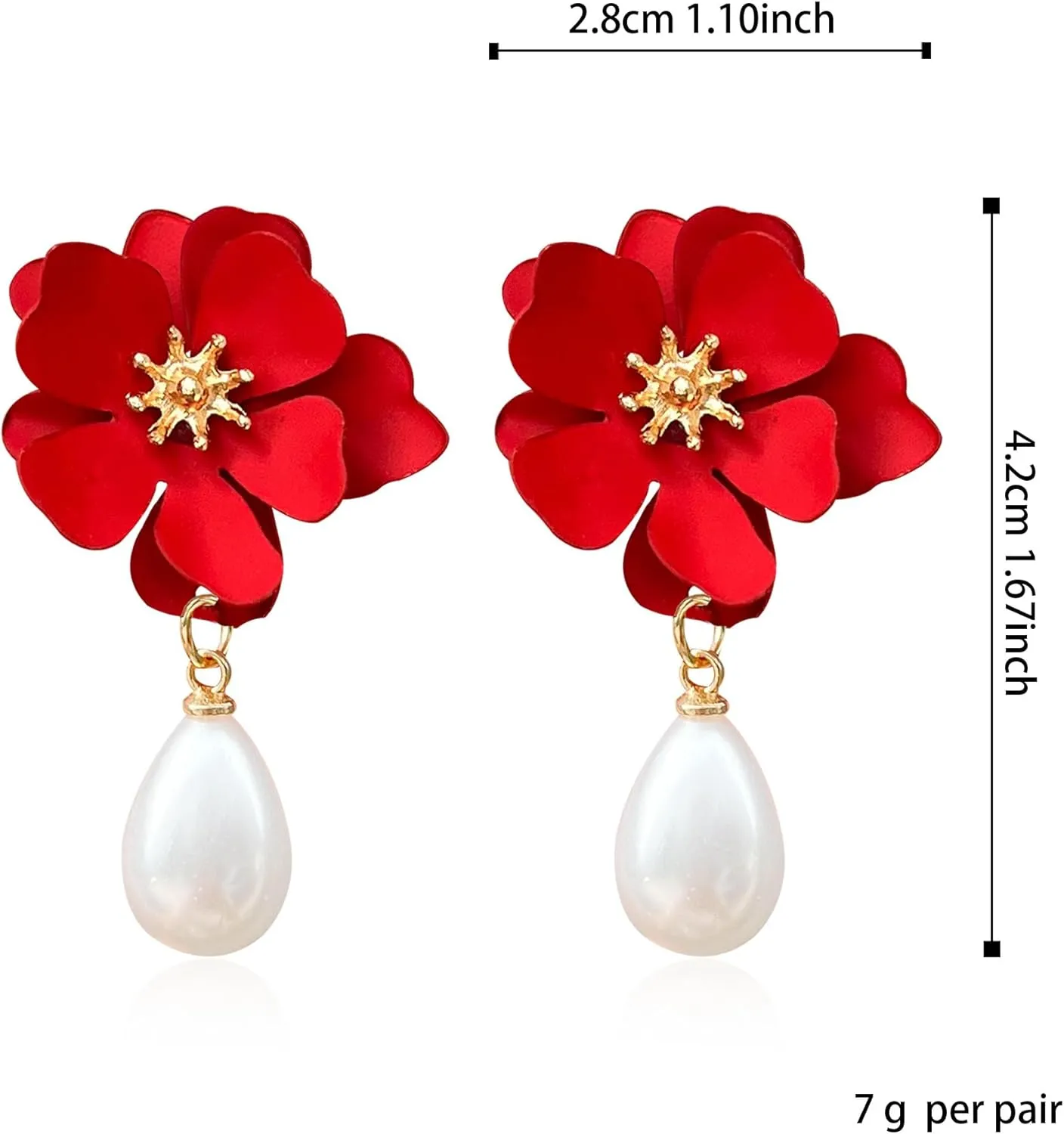 Bohemian Daisy Flower Matte Floral Petal Pearl Drop Dangle Earrings Layered Tiered for Women