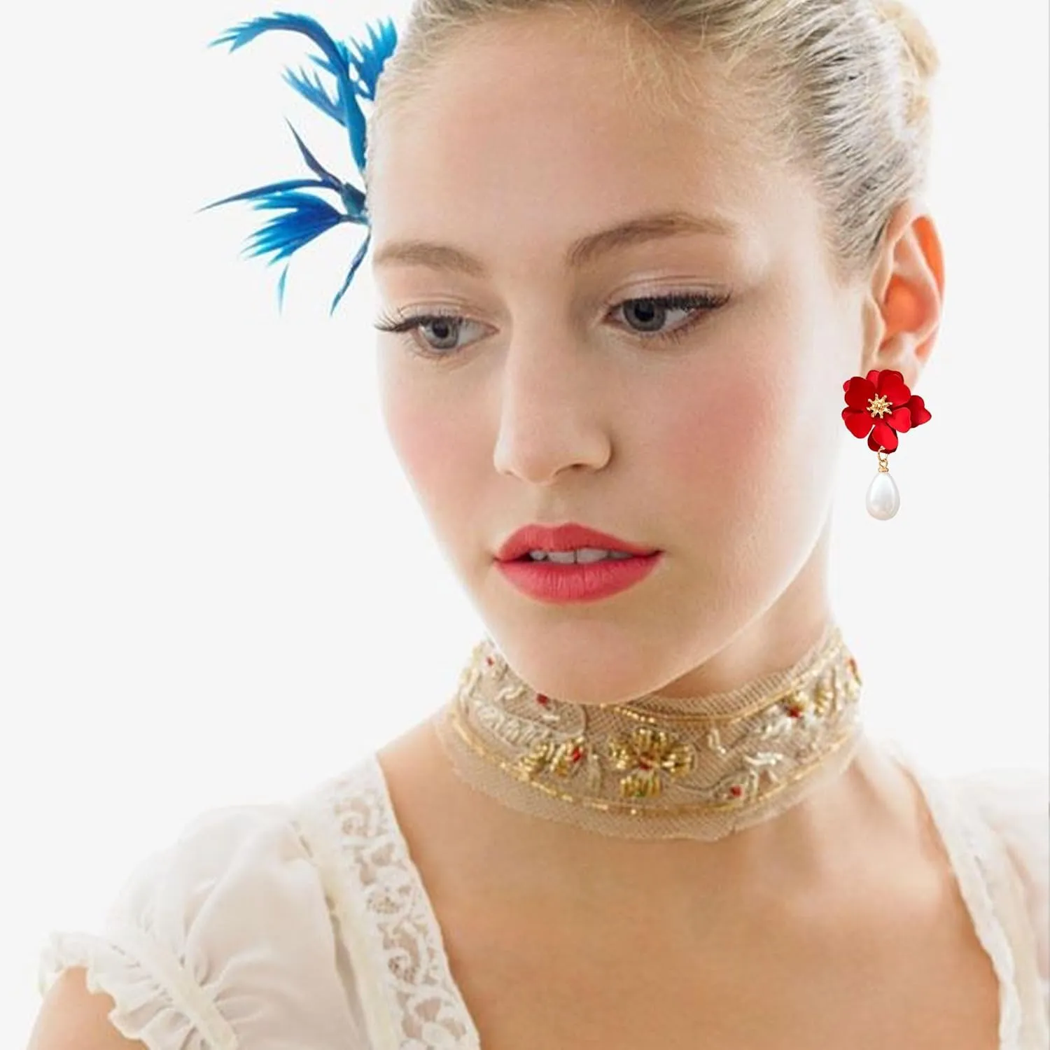 Bohemian Daisy Flower Matte Floral Petal Pearl Drop Dangle Earrings Layered Tiered for Women