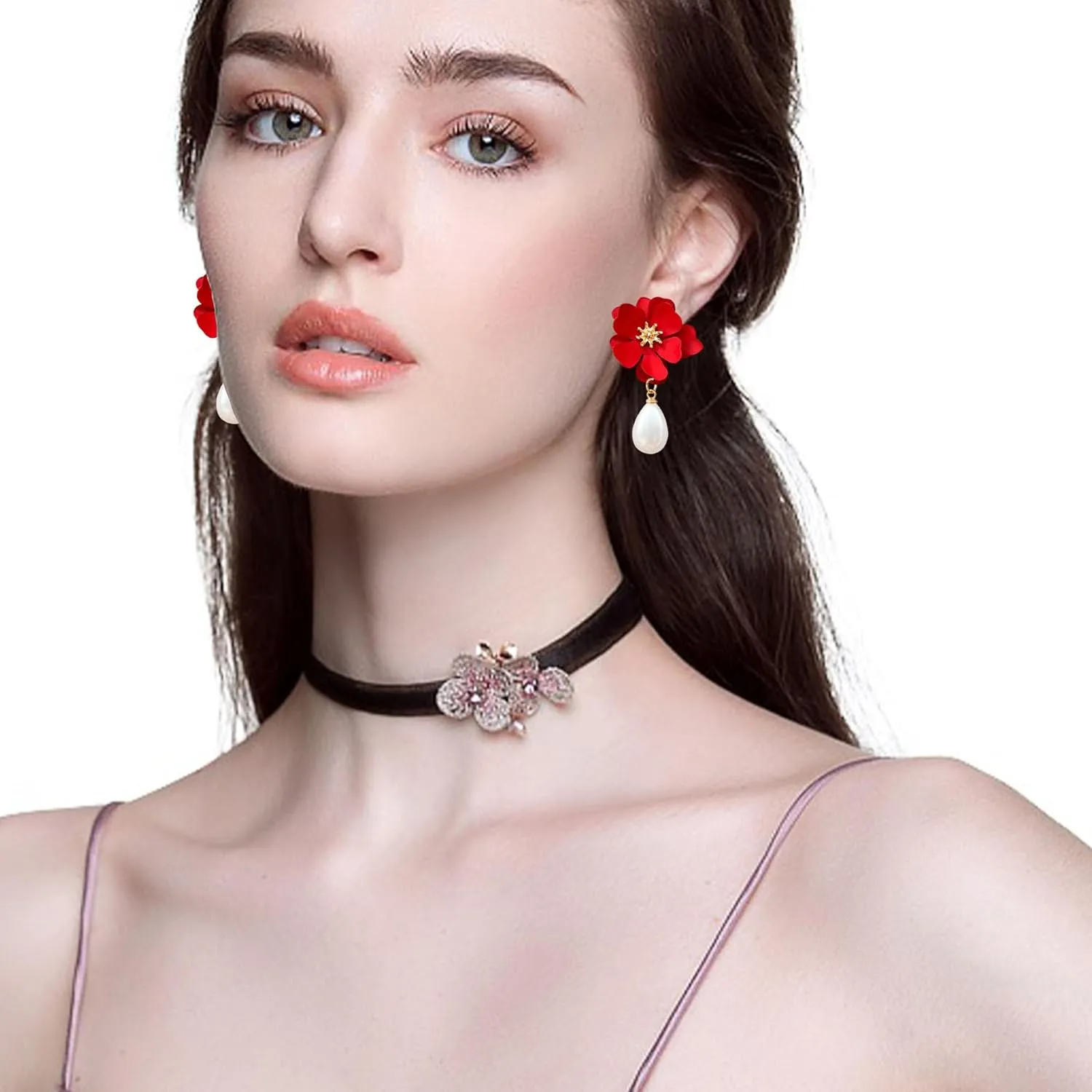 Bohemian Daisy Flower Matte Floral Petal Pearl Drop Dangle Earrings Layered Tiered for Women