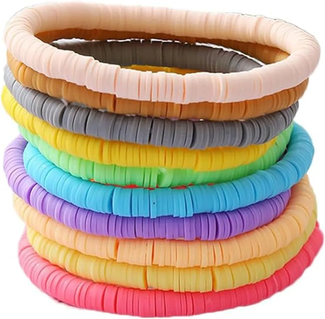 Bohemian Stackable Heishi Vinyl Clay Disc Colorful Beaded Elastic Bracelet Summer Beach Surfer Stacking Stretch Bangle Friendship Handmade Jewelry for Women
