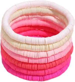 Bohemian Stackable Heishi Vinyl Clay Disc Colorful Beaded Elastic Bracelet Summer Beach Surfer Stacking Stretch Bangle Friendship Handmade Jewelry for Women