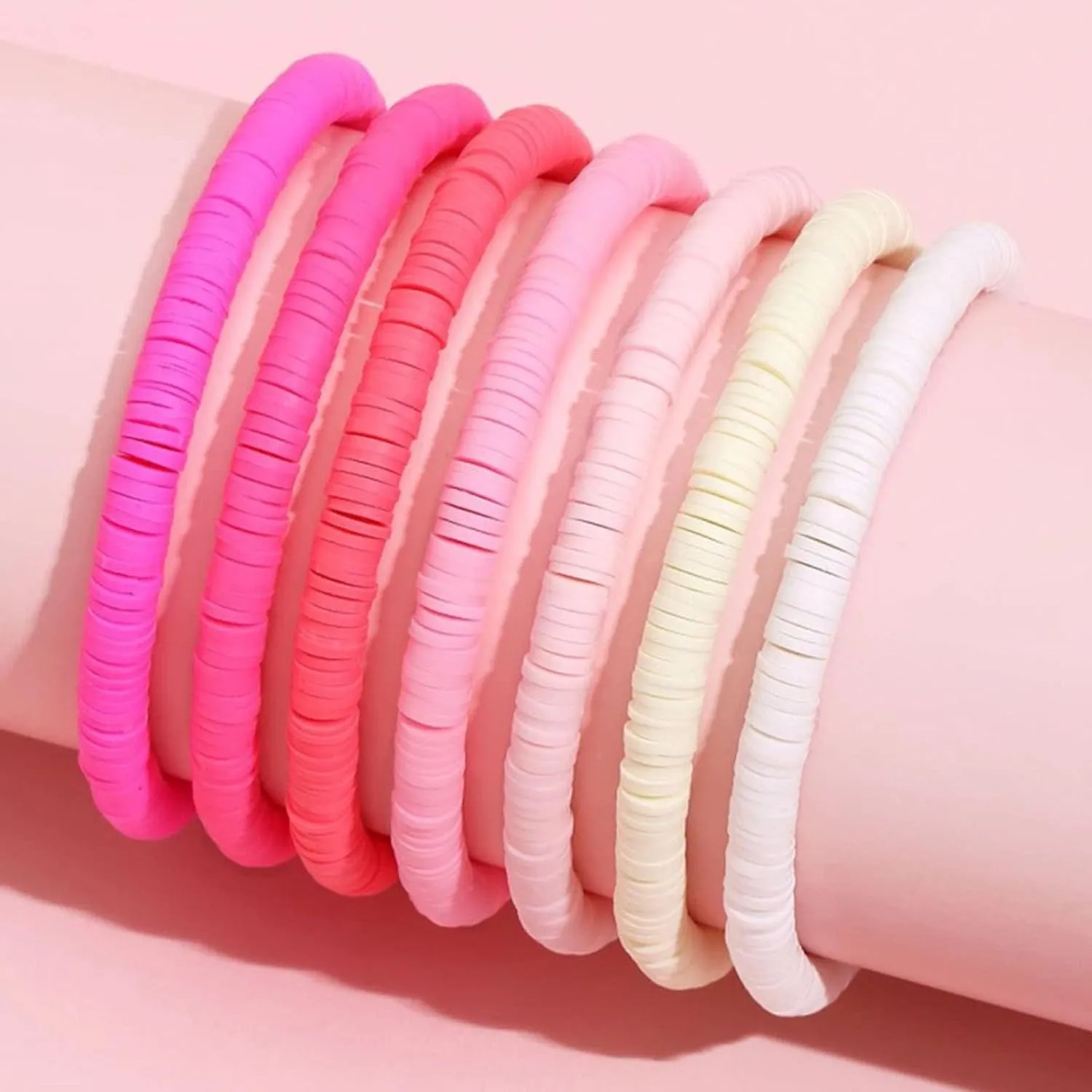 Bohemian Stackable Heishi Vinyl Clay Disc Colorful Beaded Elastic Bracelet Summer Beach Surfer Stacking Stretch Bangle Friendship Handmade Jewelry for Women