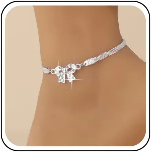 Boho Crystal Bow Anklet Bracelet Hollow Rhinestone Bow Tie Ankle Bracelets Gold Flat Chain Anklets Summer Bowknot Foot Chain Anklet Jewelry for Women