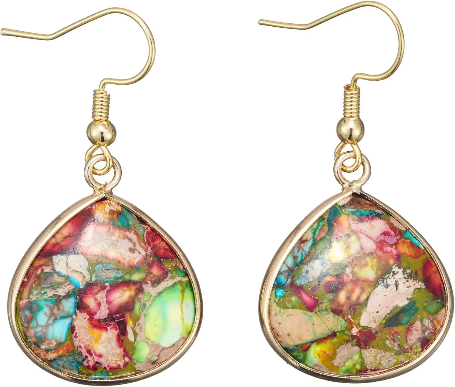 Boho Women Natural Stone Earrings Unique Healing Imperial Jasper Gemstone Energy Hypoallergenic Lightweight Dangle Drop Earrings Multiple Styles Earrings Jewelry for Birthday Party Gift