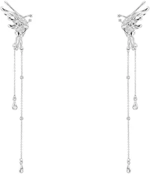 Butterfly Ear Cuff Earrings for Women Non-piercing Cute Dainty Aesthetic Boho Style Long Tassel Chain Dangle Shiny Zirconia Ear Cuff Wrap Crawler Climber Clip on Earrings