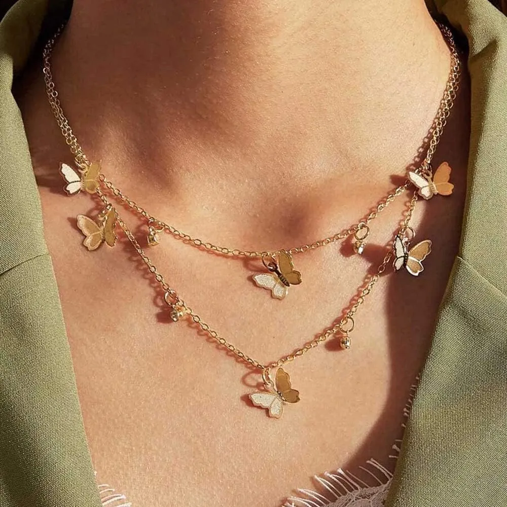 Butterfly Necklace Layered Gold Jewlery for Women