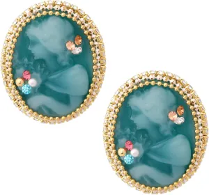 Byzantine Victorian Statement Cameo Embellished Stud Costume Earrings for Women, Medieval Jewelry Accessories Gifts for Women