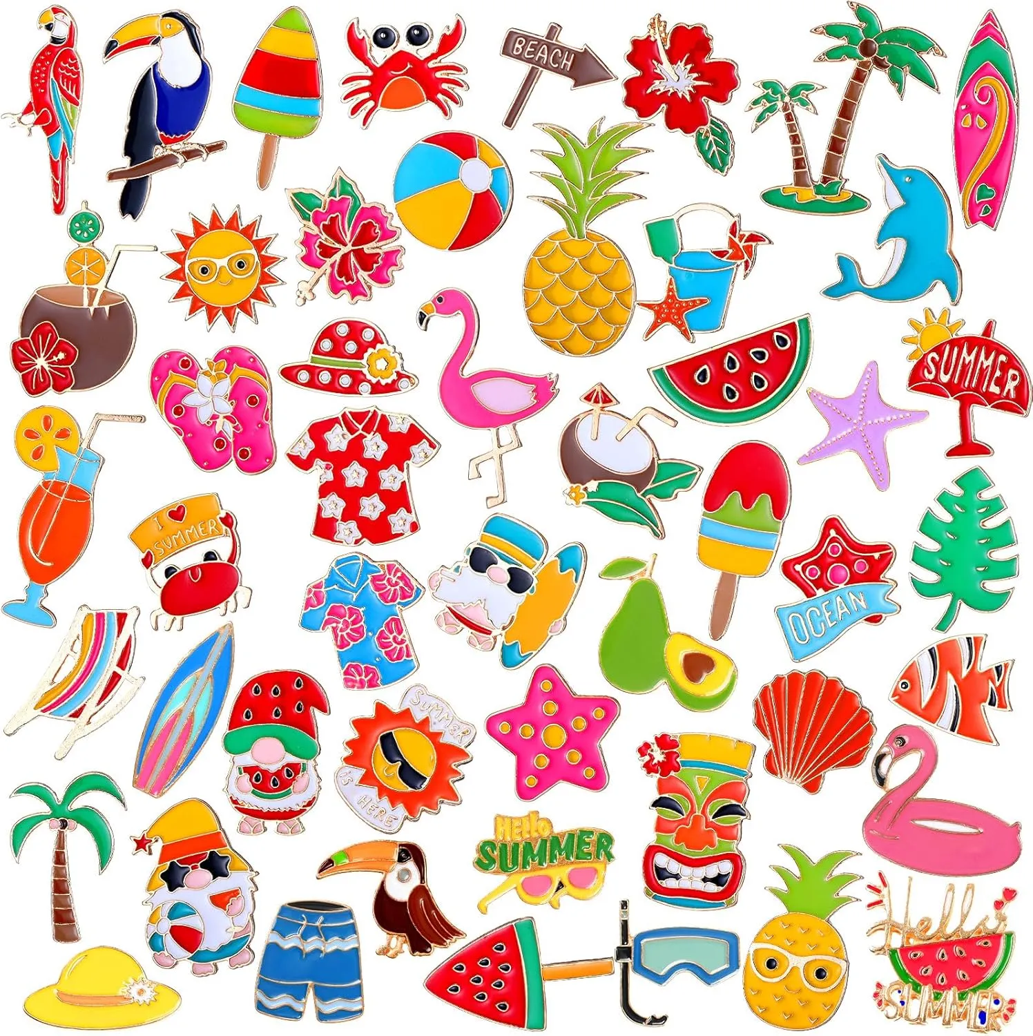 Ceenna 100 Pcs Summer Enamel Pins Bulk for Backpacks Hawaiian Brooch Pins Beach Backpack Pins Tropical Button Pins for Women Cute Cartoon Pineapple Watermelon Coconut Tree Lapel Pin Gifts