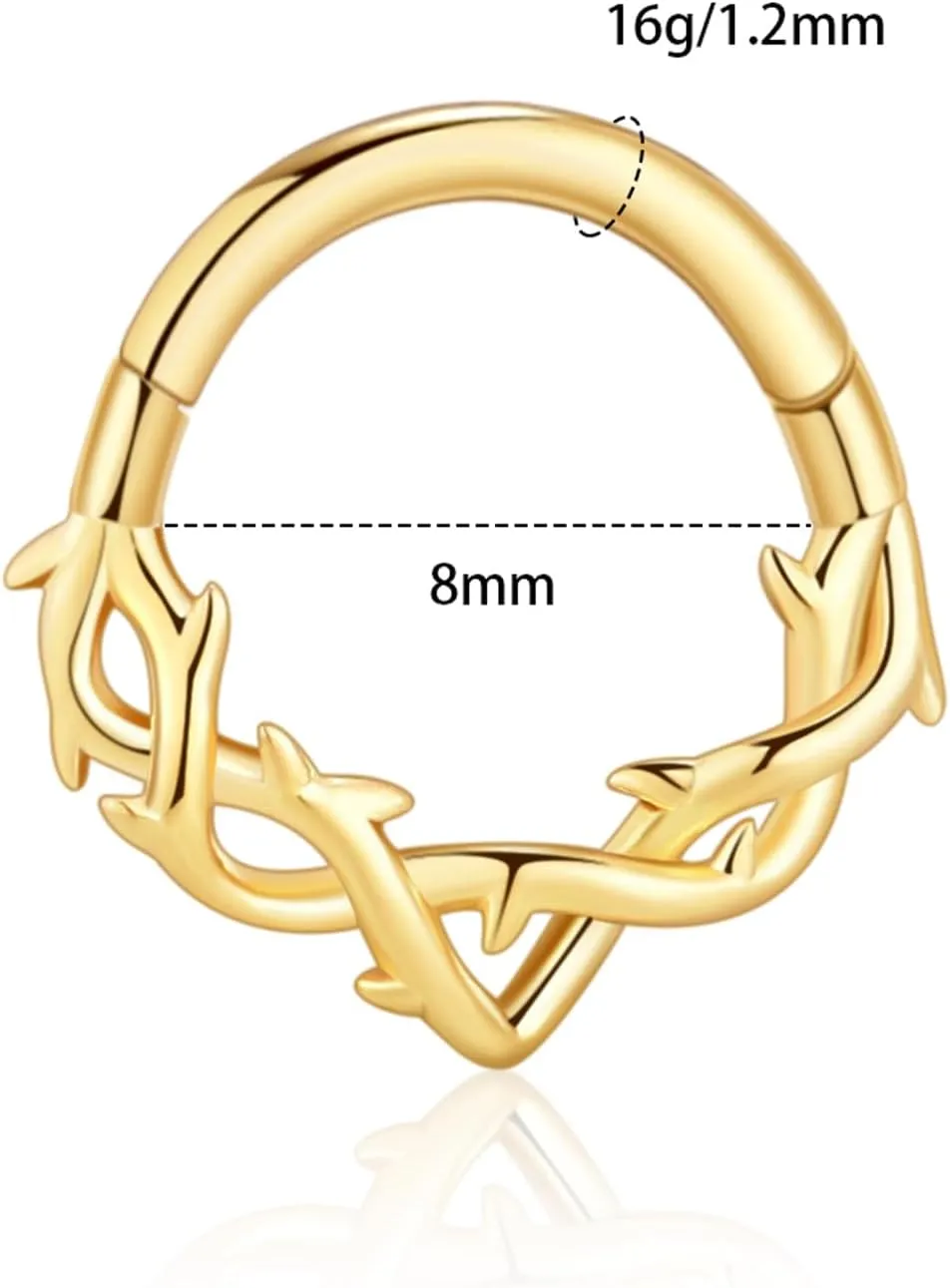 Chain Link Septum Rings: 16g 8mm Nose Helix Cartilage Daith Tragus Earring Piercing Ring Hoop, Surgical Steel Nose Ear Clicker Rings Piercing Jewelry For Women Men