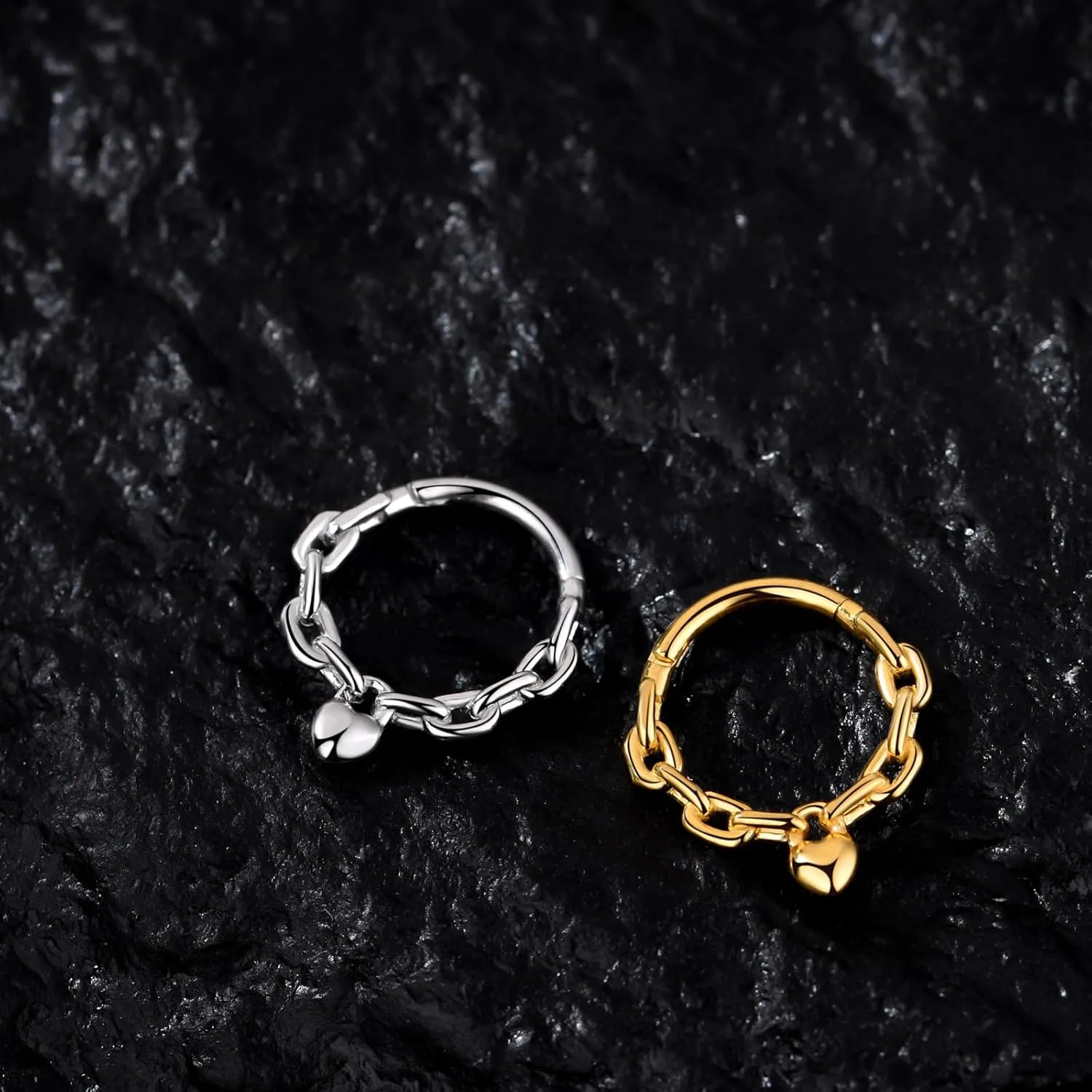 Chain Link Septum Rings: 16g 8mm Nose Helix Cartilage Daith Tragus Earring Piercing Ring Hoop, Surgical Steel Nose Ear Clicker Rings Piercing Jewelry For Women Men