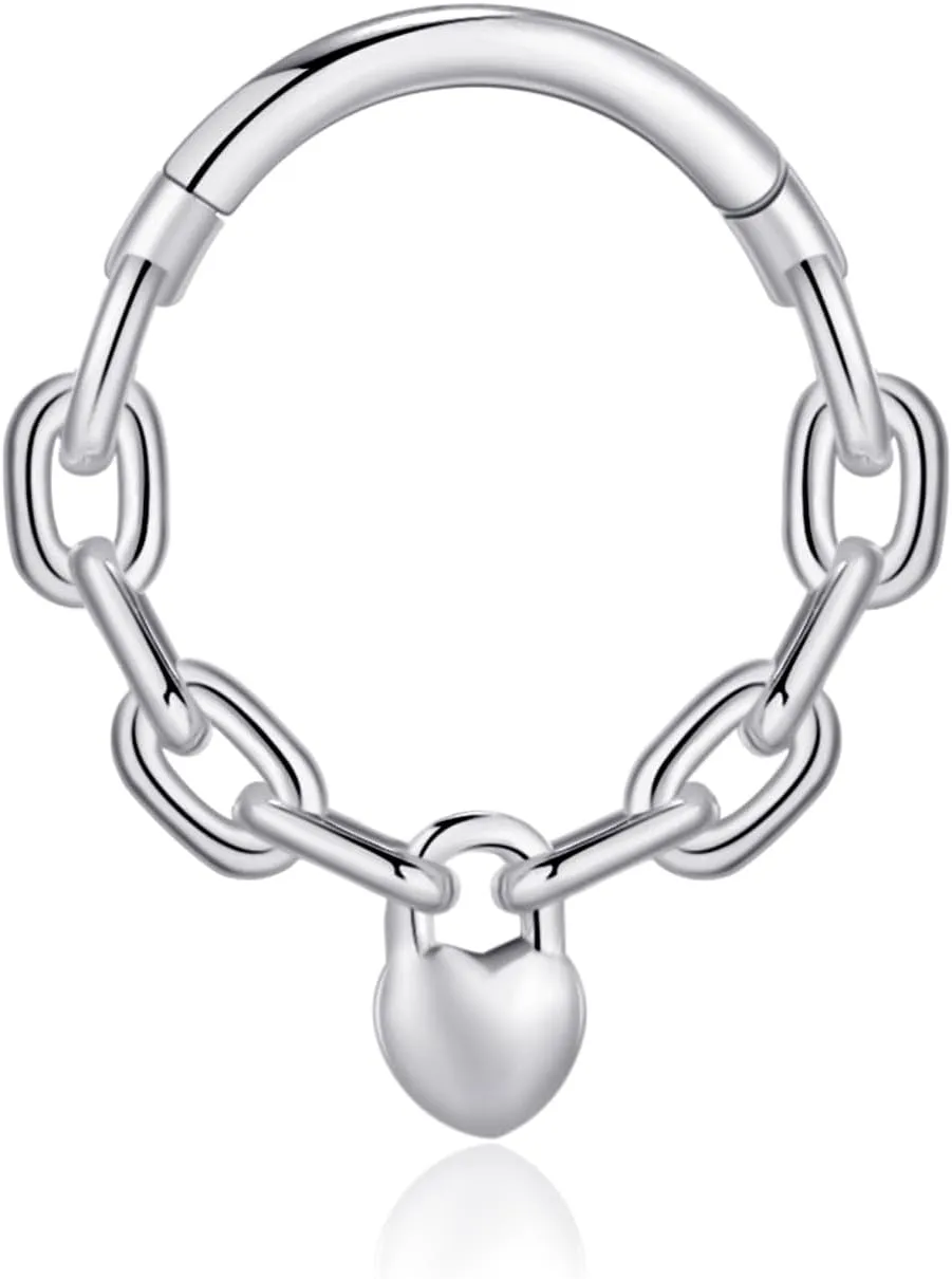 Chain Link Septum Rings: 16g 8mm Nose Helix Cartilage Daith Tragus Earring Piercing Ring Hoop, Surgical Steel Nose Ear Clicker Rings Piercing Jewelry For Women Men