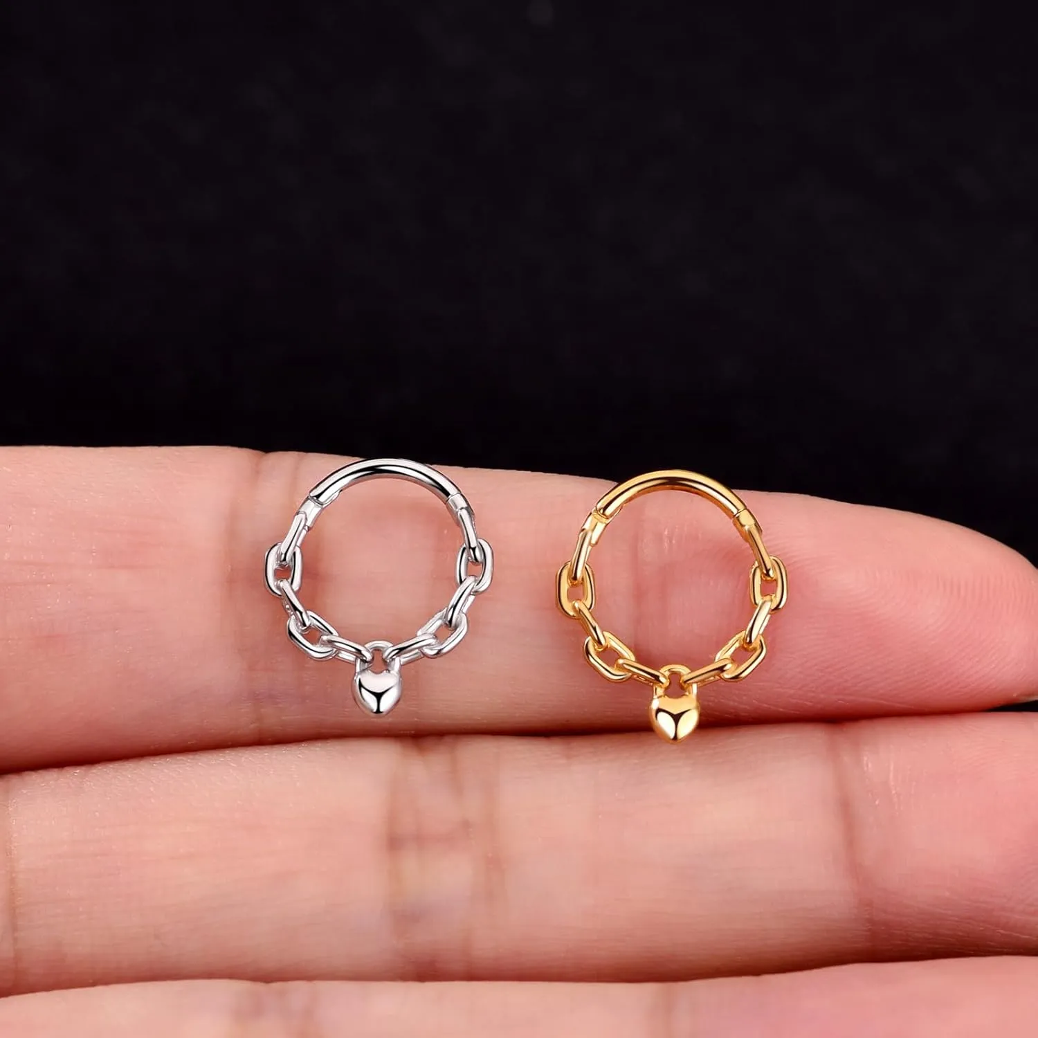Chain Link Septum Rings: 16g 8mm Nose Helix Cartilage Daith Tragus Earring Piercing Ring Hoop, Surgical Steel Nose Ear Clicker Rings Piercing Jewelry For Women Men