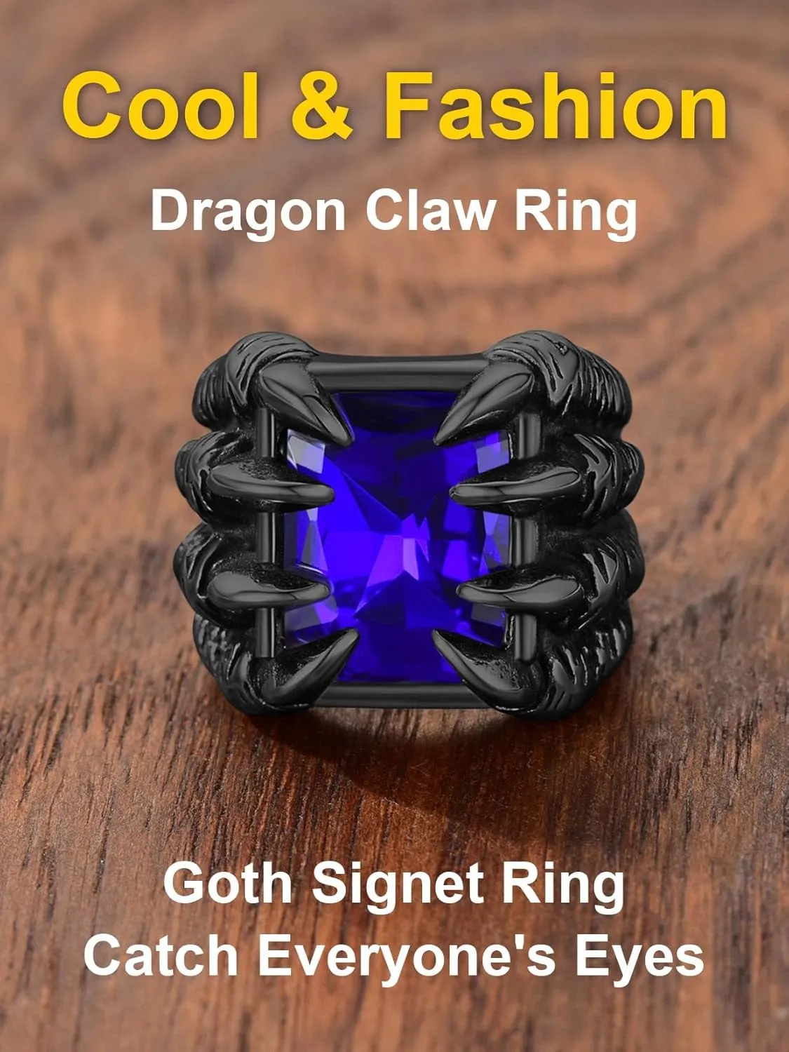 ChainsProMax Men Evil Eye Ring Biker Punk Rings, Dragon Claw Ring With Gemstone, Can Engrave, Stainless Steel/Gold Plated/Black-Send Gift Box