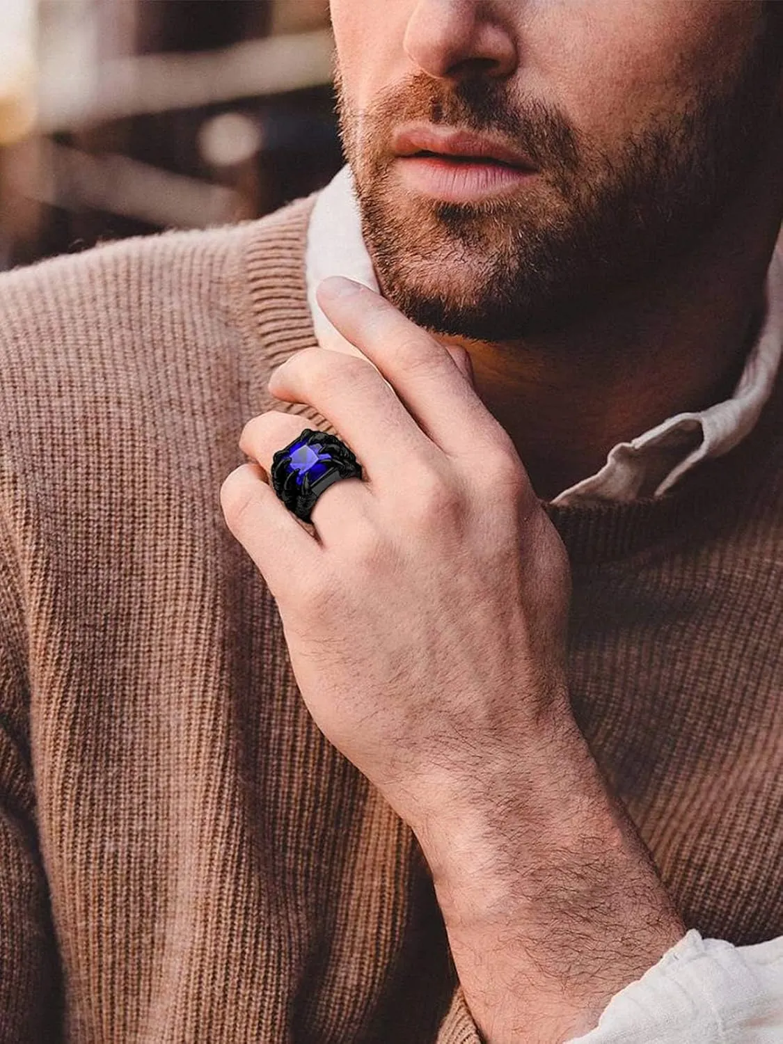 ChainsProMax Men Evil Eye Ring Biker Punk Rings, Dragon Claw Ring With Gemstone, Can Engrave, Stainless Steel/Gold Plated/Black-Send Gift Box