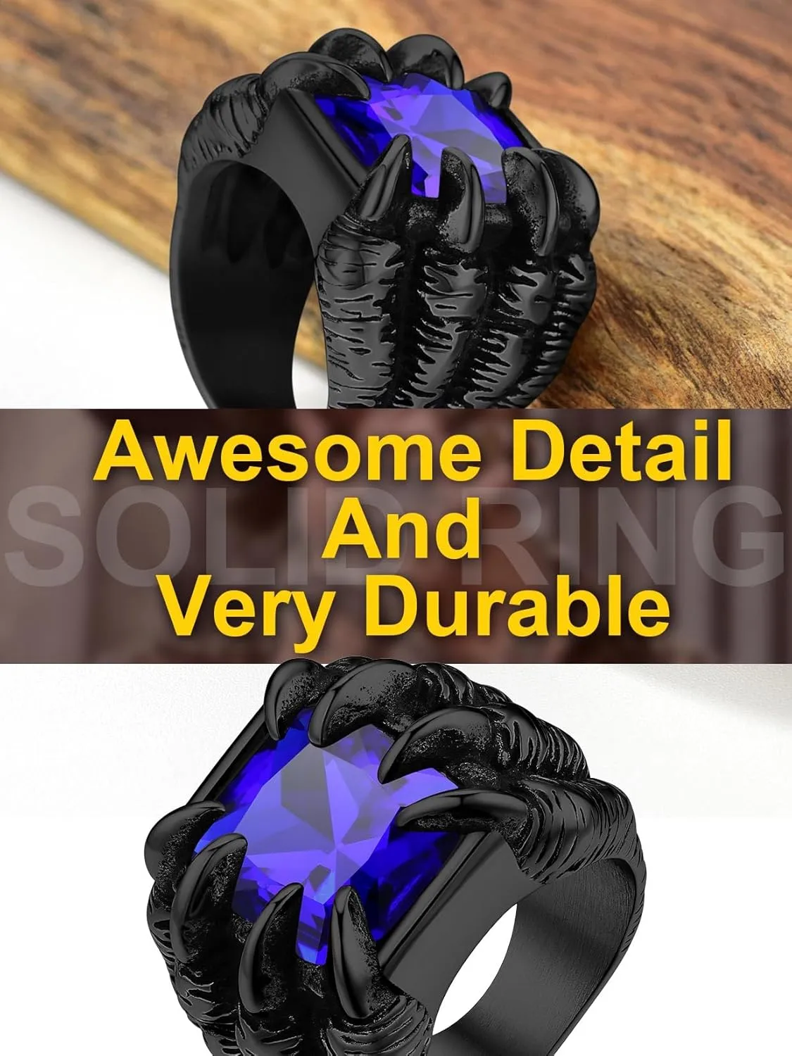 ChainsProMax Men Evil Eye Ring Biker Punk Rings, Dragon Claw Ring With Gemstone, Can Engrave, Stainless Steel/Gold Plated/Black-Send Gift Box