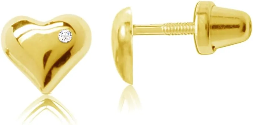 Cherished Moments Children's Sterling Silver and 14K Gold-Plated Heart Earrings with Tiny CZ Stone and Screw Backs