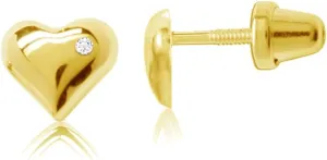 Cherished Moments Children's Sterling Silver and 14K Gold-Plated Heart Earrings with Tiny CZ Stone and Screw Backs