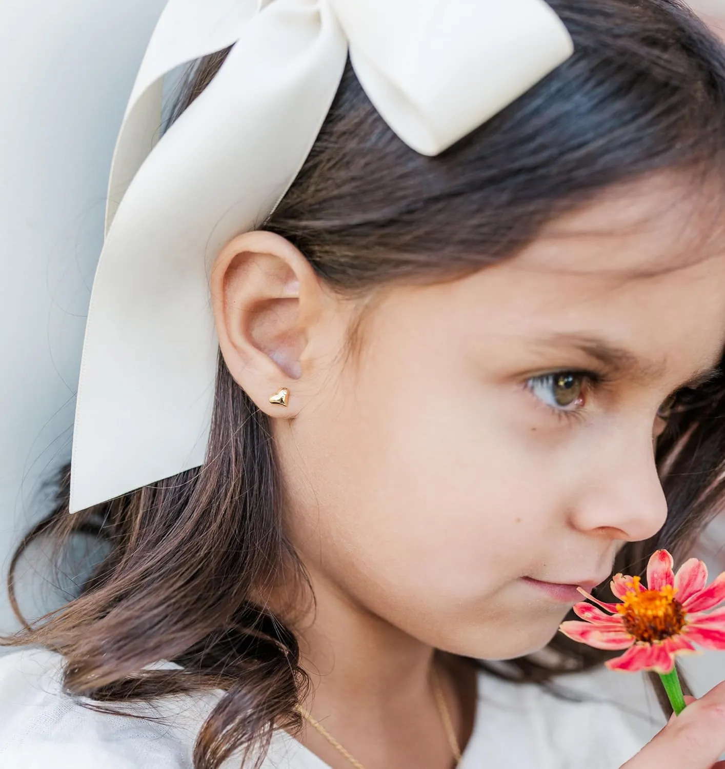 Cherished Moments Children's Sterling Silver and 14K Gold-Plated Heart Earrings with Tiny CZ Stone and Screw Backs