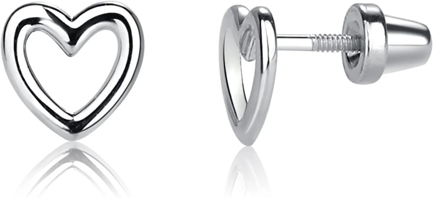 Cherished Moments Children's Sterling Silver Open Heart Stud Earrings with Screw Backs for Babies, Toddlers, or Little Girls