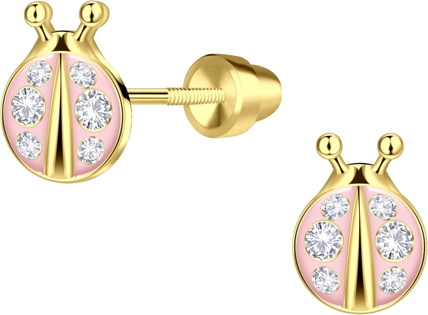 Cherished Moments Children's Sterling Silver or 14k Gold Plated Pink Ladybug Screw Back Earrings for Babies, Little Girls, Kids and Toddlers