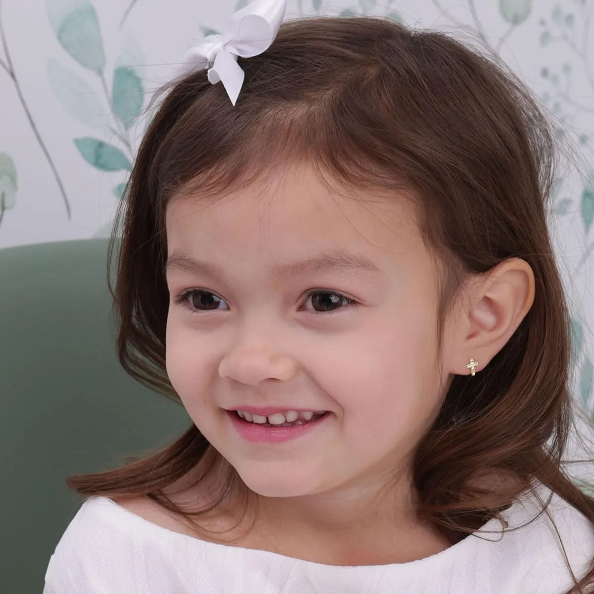 Cherished Moments Children's Sterling Silver or Gold-Plated Cross Earrings with CZs and Safety Screw Backs for Baptism, Christening and First Communion Gifts for Girls