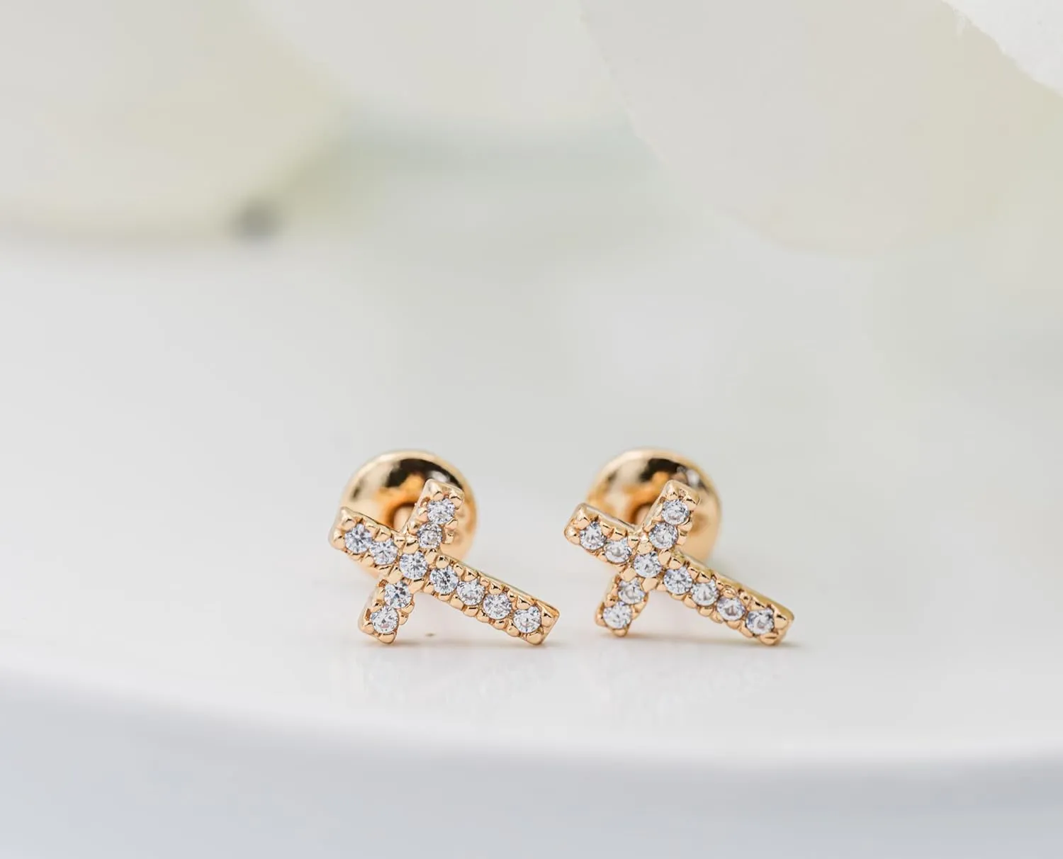 Cherished Moments Children's Sterling Silver or Gold-Plated Cross Earrings with CZs and Safety Screw Backs for Baptism, Christening and First Communion Gifts for Girls