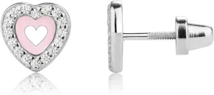 Cherished Moments Children's Sterling Silver Pink Heart Earrings with Sparkling CZ Stones and Safety Screw Backs for Babies, Toddlers, Kids, or Little Girls