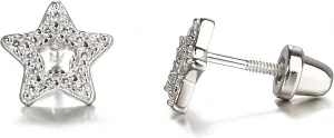 Cherished Moments Children's Sterling Silver Star Screw Back Earrings with Tiny CZ Stones
