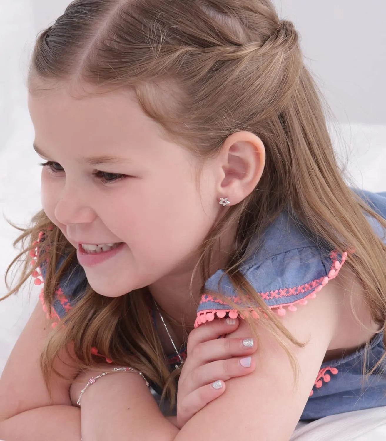 Cherished Moments Children's Sterling Silver Star Screw Back Earrings with Tiny CZ Stones