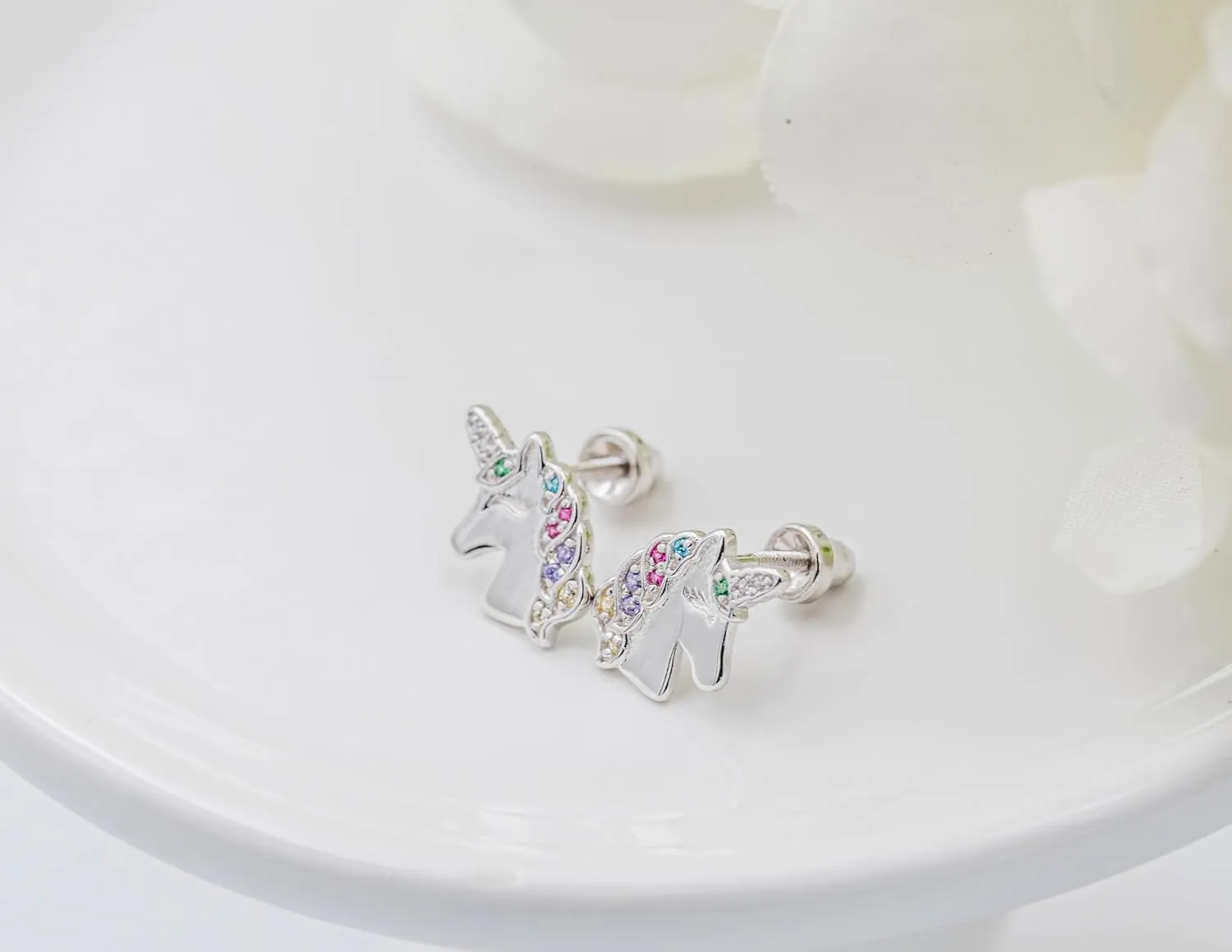 Cherished Moments Children's Sterling Silver Unicorn Earrings with Screw Backs and Sparkling CZs for Girls
