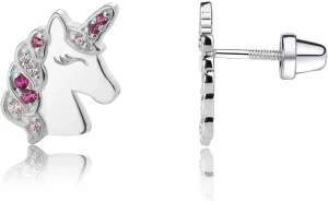 Cherished Moments Children's Sterling Silver Unicorn Earrings with Screw Backs and Sparkling CZs for Girls