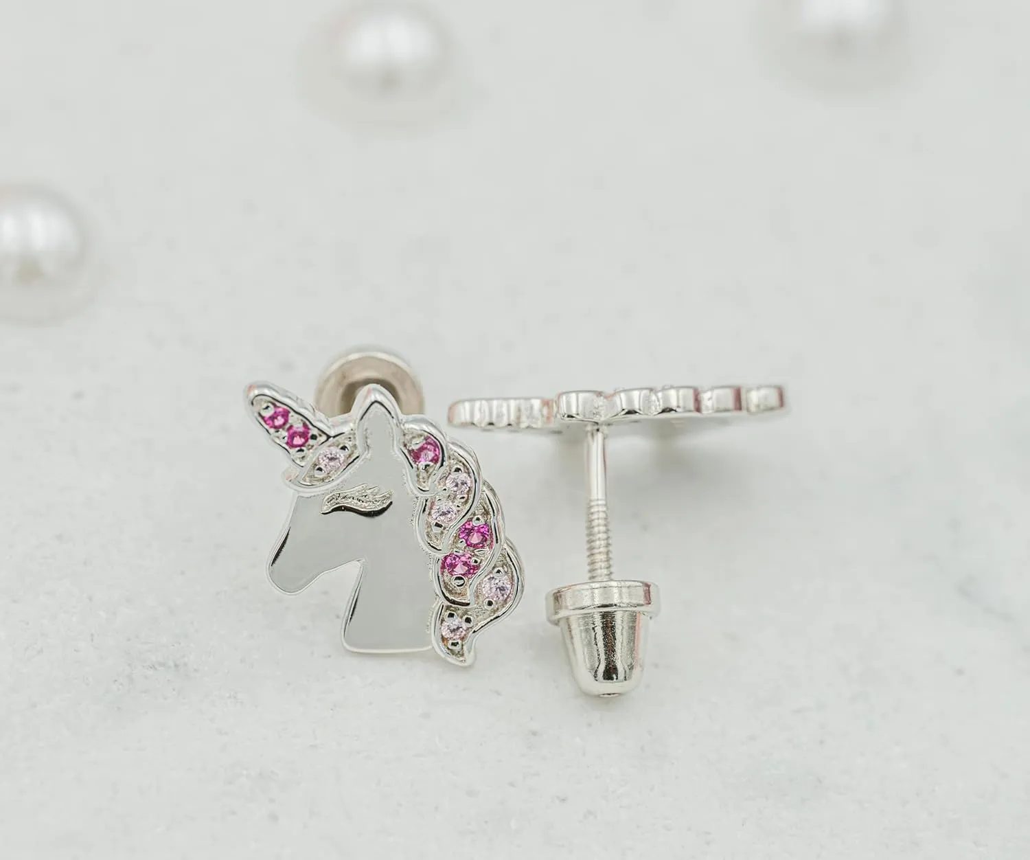 Cherished Moments Children's Sterling Silver Unicorn Earrings with Screw Backs and Sparkling CZs for Girls