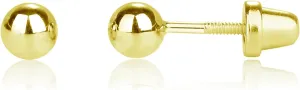 Cherished Moments Girls Ball Stud Earring in Sterling Silver or 14K Gold Plated with Screw Backs (4mm)