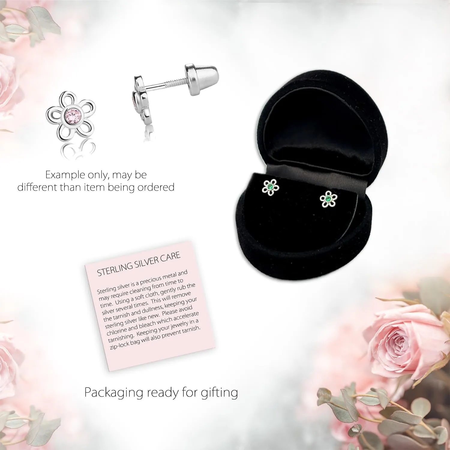 Cherished Moments Girls' Sterling Silver CZ Simulated Birthstone Daisy Earrings with Screw Back (6mm)