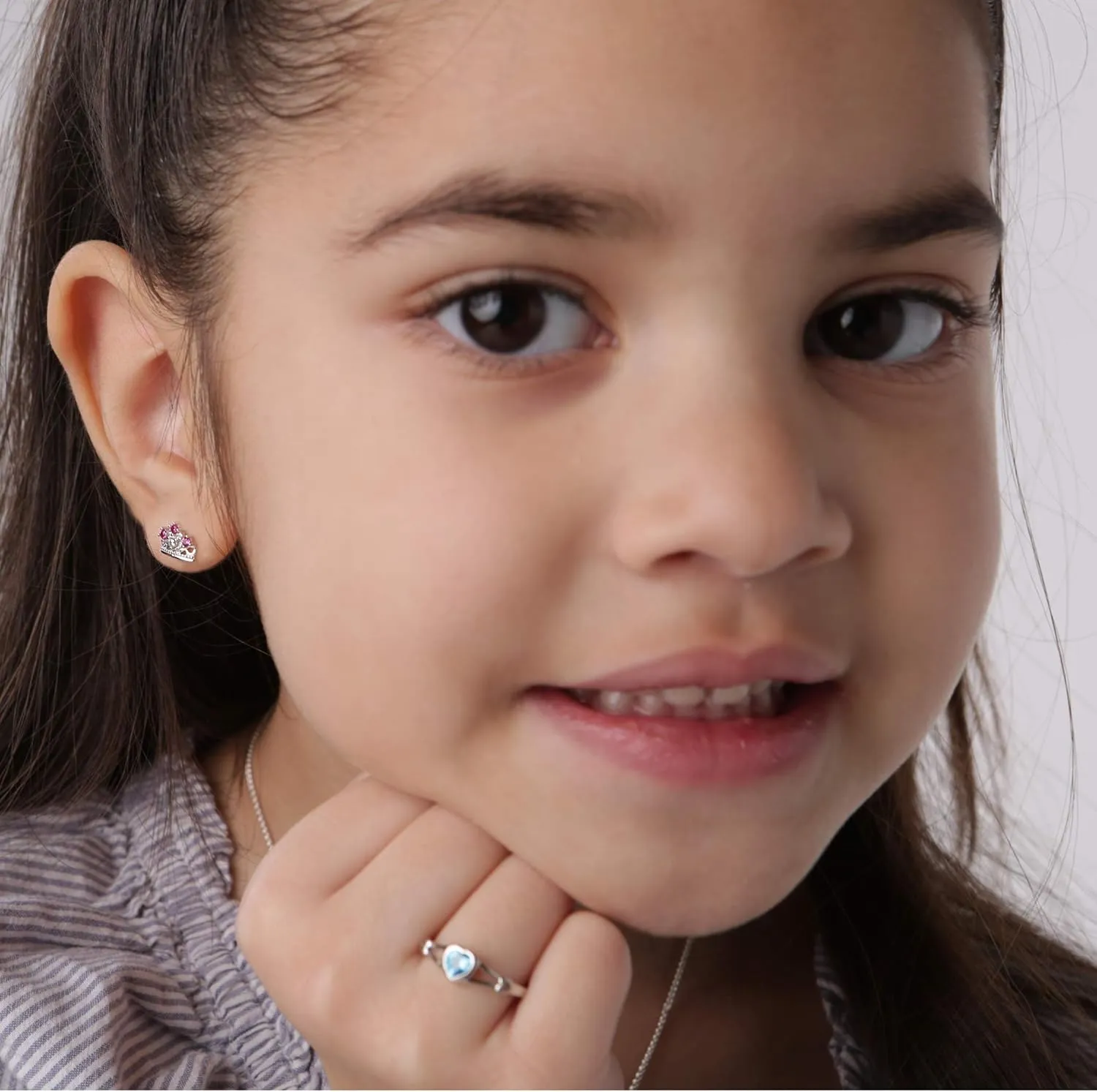 Cherished Moments Girl's Sterling Silver Princess Tiara Earrings with Screw Backs and Sparkling CZ's