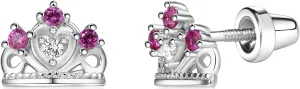 Cherished Moments Girl's Sterling Silver Princess Tiara Earrings with Screw Backs and Sparkling CZ's